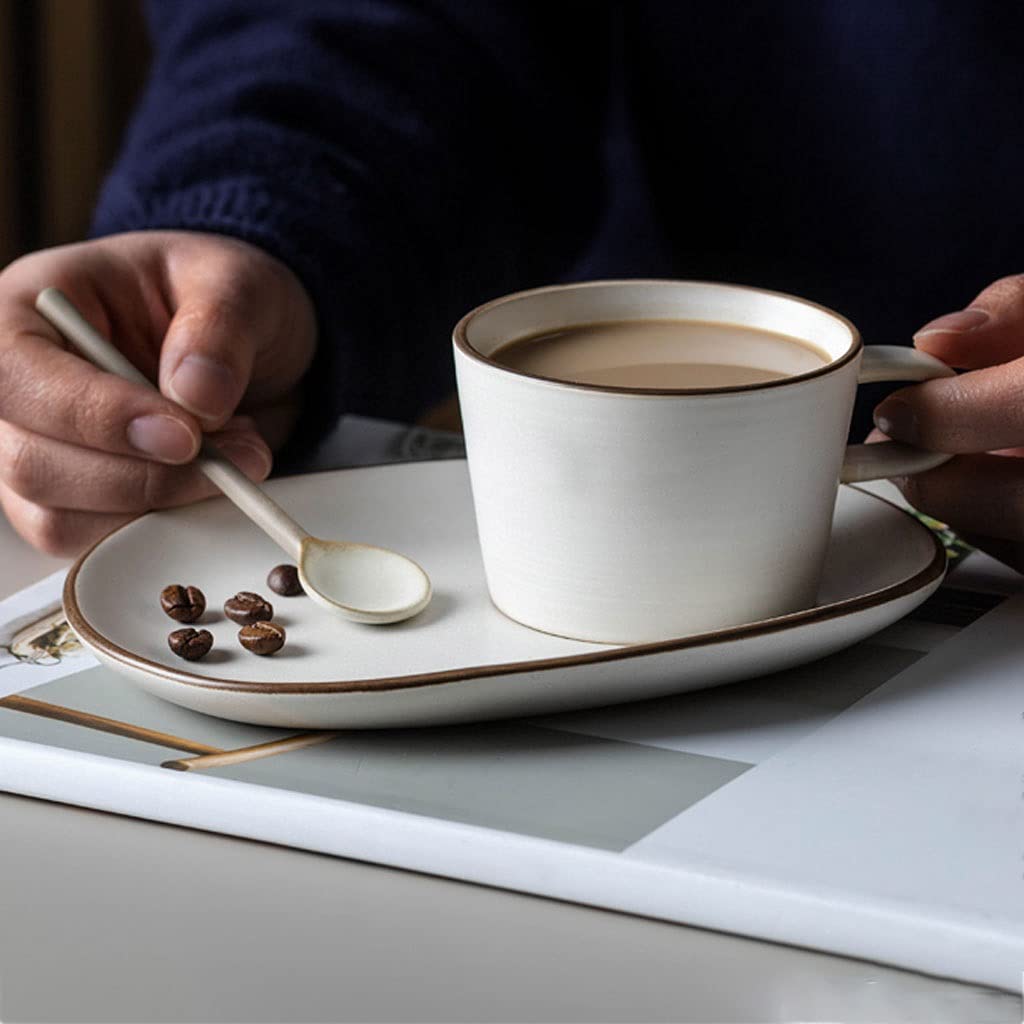 Keramik Kaffeebecher Kaffeebecher Porzellan mit Henkel Set aus mikrowellen- und spülmaschinenfestem breitem Becher für Latte Kaffee Tee Müsli