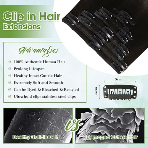 Image of Clip in Hair Extensions Real Human Hair 22inch 8pcs /75g Seamless Invisible Human Hair Clip in Extensions for Women Natural Black Brazilian Straight Virgin Human Hair Extensions Clip ins Double Weft
