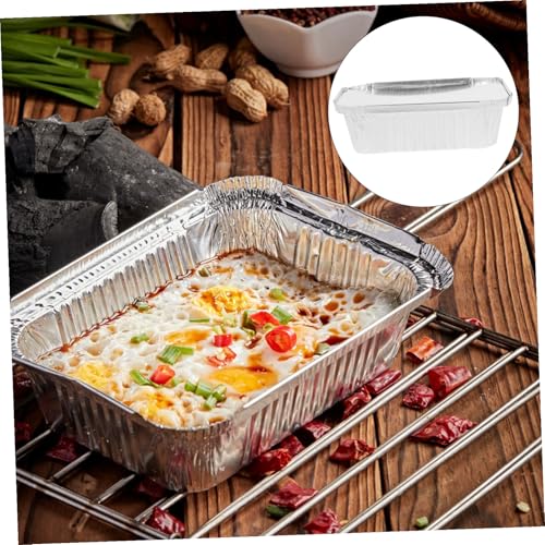 Cajas de aluminio desechables con tapa envases rectangulares de 50 piezas para horno y barbacoa 7