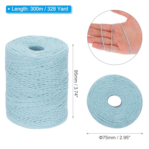 Image of PATIKIL Natural Cotton Raffia Yarn 328 Yard, Crochet Raffia Paper Ribbon for DIY Sun Hat Beach Bag Crochet Yarn Wrapping Knitting, Light Blue