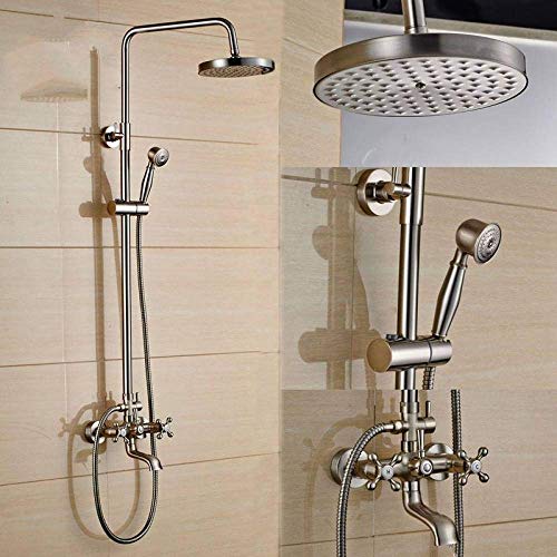 Ensemble de douche anti-calcaire avec mitigeur mural nickel brossé