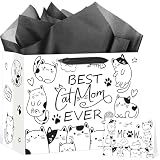 Peconal Cat Lover Gift Bag Best Cat Mom Ever Gift Wrapping Paper Bag with Greeting Card for Boys Girls Women Men Friends Black Meow Baby Shower Birthday Adoption Anniversaries Party Gifts Supplies