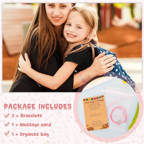 Image of EOBOH First Day of School Bracelet Mommy and Me, Prek Matching Wish Bracelets Set, Adjustable Bracelet for Boys Girls Gifts Stuff Bulk