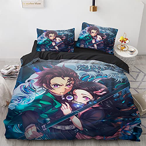 LAVUCE Anime Bettwäsche Set 3pcs 1 Bettbezug (135x200) + 2 kissenbezüge (80x80) Anime Film Figuren Mikrofaser Bettbezug Geschenk für Anime Fans