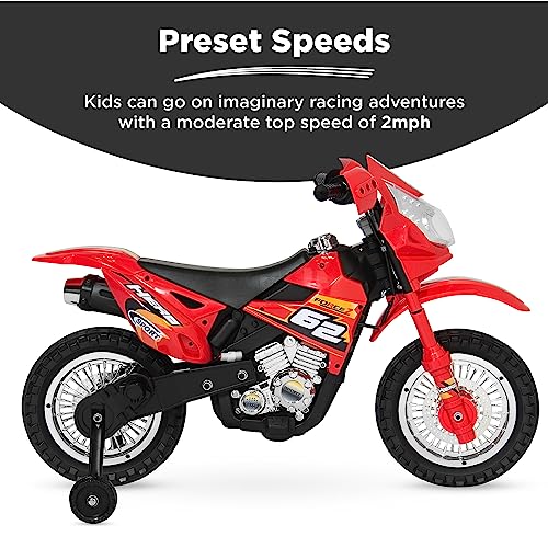 Best Choice Products Kids 6V Ride On Motorcycle w/Treaded Tires, Working Headlights, 2mph Top Speed, Training Wheels, Realistic Sounds, Music, Battery Charger - Red - Image 5