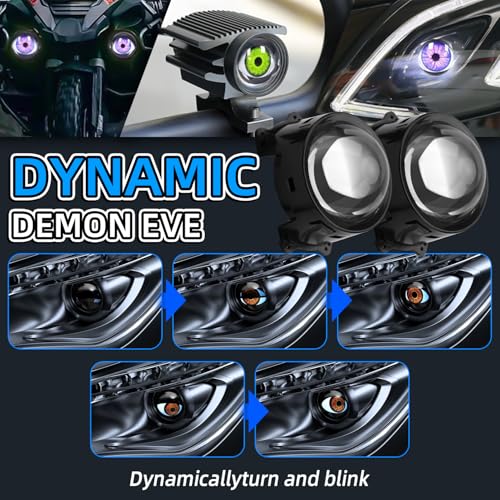Image of Demon Eye Headlights for Cars and Motorcycles, 2PCS LED Dynamic Devil Eyes Light Kit with HD Lens, 6 Animated Eye Patterns, Universal 12-36V Eyeball Lights for Headlight or Fog Light