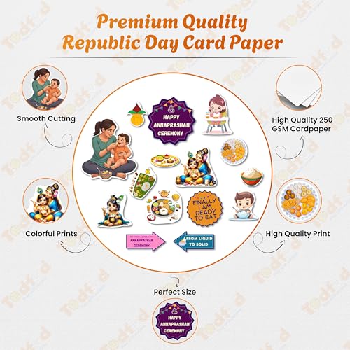 Image of 20+ Pcs Theme Photo Booth Cards /Props for Kids, New Born, 20+ Pcs Props for Photoshoot Celebrations Decorations Cardstock (Annaprashan)