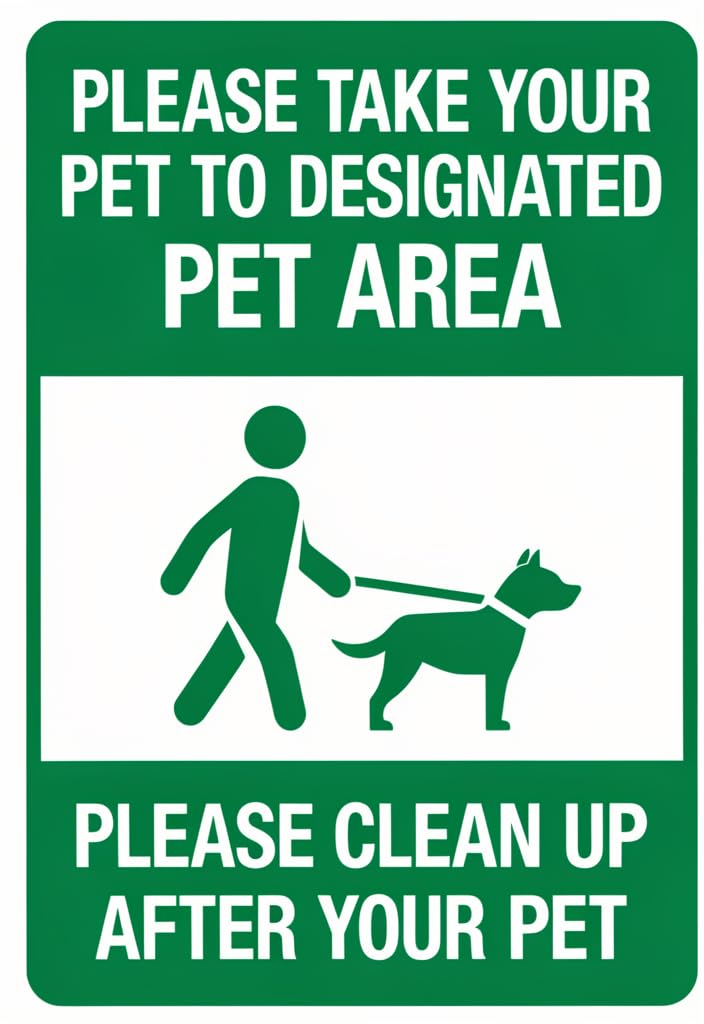 peiyeety Please Take Your Pet to Designated Pet Area Tin Sign 12x8 Inch, Green & White Metal Wall Decor Plaque, Dog Leash Cleanup Reminder Sign for Yard, Park, Apartment, Office