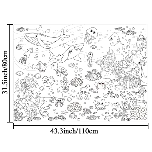Image of Under The Sea Giant Coloring Poster for Kids Large Coloring Tablecloth Summer Ocean Roll Paper Books Sheets Page Huge Table Art Crafts for Wall Classroom Home Gift Birthday Party Supplies Decoration