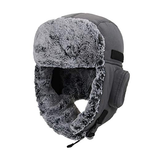 ZffXHMen's Trapper Hat, Winter Fur Aviator Hunter Hat with Ear Flaps, Mens Bomber Hat, Eskimo Waterproof Elmer Fudd Trooper Hat, Fleece Cap with Flap, Adult Ski Hat with Ear Cover