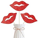 Sexy Red Lip Centerpiece Sticks Festivals Decorations 12Pcs Lips Table Toppers Hen Night Party Decor for Valentine's Day Bachelorette Bridal Shower Engagement Wedding Birthday Party Supplies