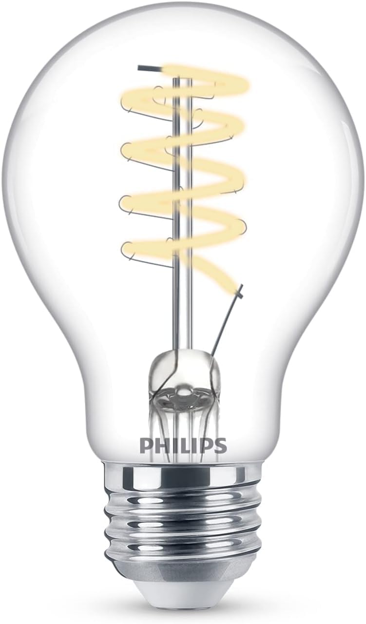 PHILIPS LED 40W A19 4-Pack Vintage Edison Spiral Daylight (5000K) 500 Lumen (5.5W = 40W) Dimmable Clear Flicker-Free Light Bulbs