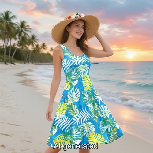 Image of Dreaweet Casual Sleeveless Dresses for Women Girls, Round Neck Tank Dresses with Pockets Summer Sundress Size XS-4XL