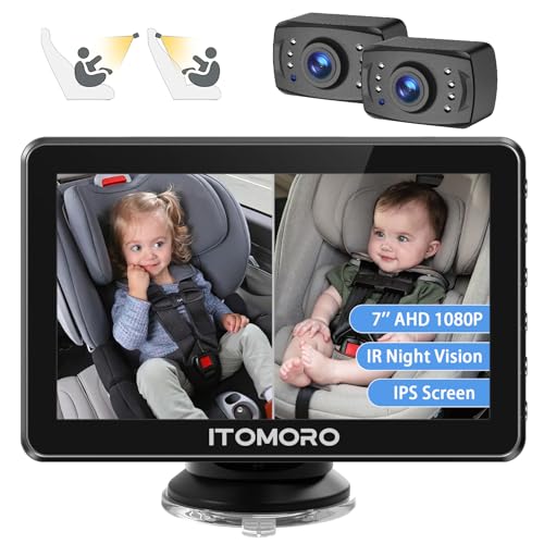 Image of Itomoro Baby Car Camera, Dual Camera 7'' HD 1080P Car Camera for Baby Display with 2 IR Night Vision Camera, Car Baby Camera with 150° Wide View & 360° Rotatable, Easily Install 5 Min Baby Car Mirror