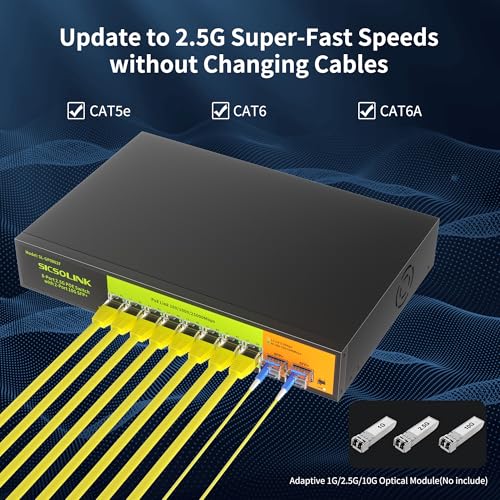 Image of 8-Port 2.5G PoE+ Switch with 2x10G SFP+ Uplink, 120W Unmanaged Ethernet Switch, IEEE 802.3af /at, Plug & Play for NAS, AP, Gaming PC - 6KV Lightning Protection, Metal Case, Silent Operation