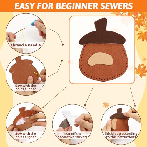 Zoiiwa HX0480 16 Sets Thanksgiving Sewing Kit Fall Diy Stuffed Craft Kit Fall Pumpkin Diy Sewing Set For Kids Thanksgiving Felt Ornaments Decorations thumb #3