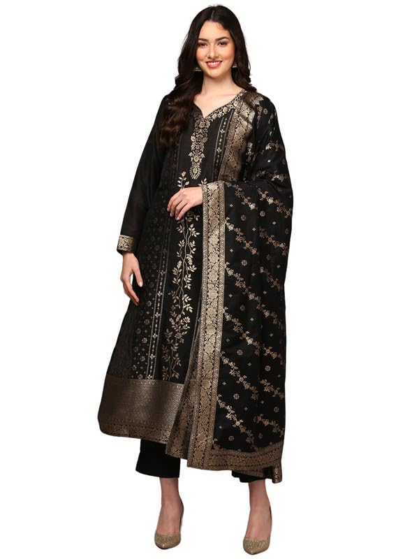 Image of Vaamsi Women's Chanderi Ethnic Motifs Woven Design Straight Kurta Pant With Dupatta With Cotton Inner