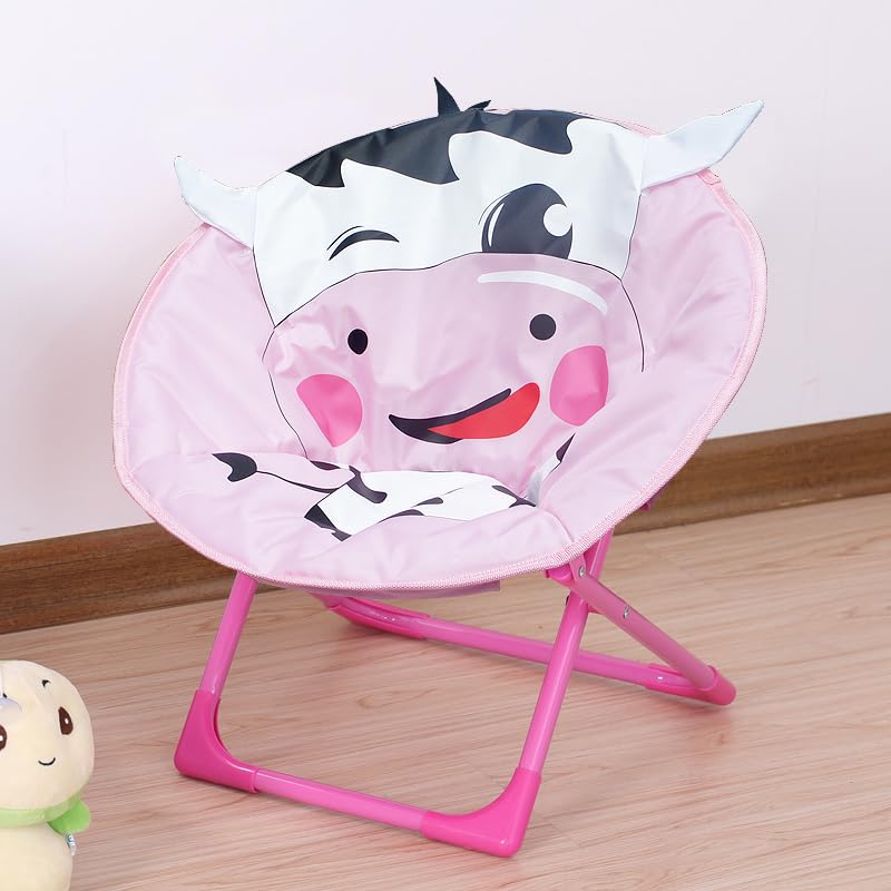 Enona Moon Chair with Metal Frame Non-Slip Back Saucer Chair Toddler Cartoon Pattern Children's Camping Chair Moon Folding for Kids Portable Seat Stool, Garden-Multi (Pink)-image-20