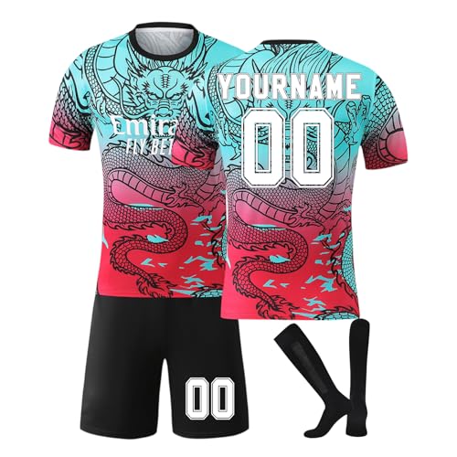 Genérico Equipacion Futbol Niño, Madrid Camisetas de Futbol Personalizables con Nombre y Número Camisetas de Equipación Incluye Camiseta, Pantalones Cortos y Calcetines
