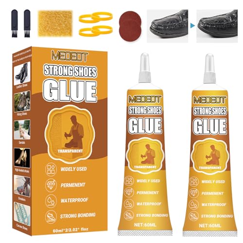 Meoeot Pegamento Calzado, Pegamento Zapatos Extrafuerte, Adhesivo para zapatos Profesional, Pegamentos Suela Zapatos, Ideal para Reparar Zapatillas, Botas y Sandalias Agrietadas y Desgastadas, 60 ml*2