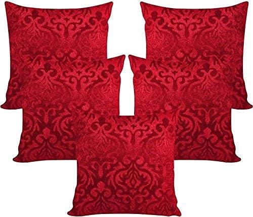 18X18 Inches 45X45 Cms Burnt Velvet Ambrose Cushion Covers for Sofa Bed Chair in Home Office Hotel Bedroom Room (Pack of 5, Red)