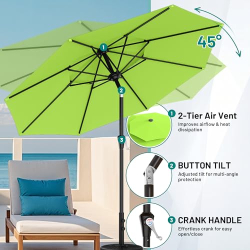 Image of AreShark 10ft 2 Tiers Patio Umbrella - Outdoor Umbrella Waterproof UV Protection, Market Table Umbrella w /Push Button Tilt&Crank for Pool, Porch, Garden(Apple Green)