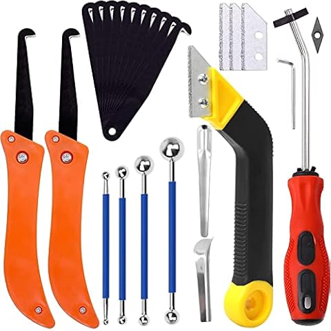 25pcs Grout Removal Tool, Caulking Removal Tools Tile Grout Saw and Grout Hand Saw with 13 Pieces Extra Blades, Tile Joint Cleaning Tool, Caulking Edge Kit, Tile Caulk Finishing Tool Cover