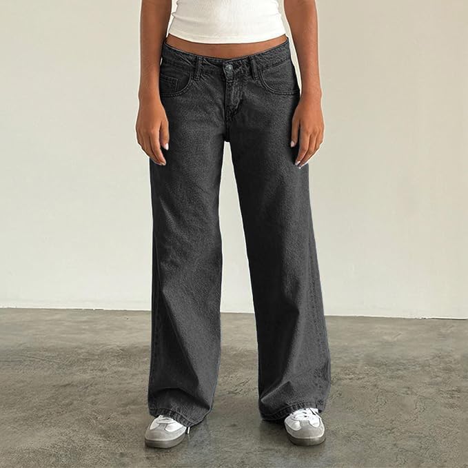 Women's Low Waisted Baggy Jeans Wide Straight Leg Casual Loose Denim Pants Y2K Trendy. - Image 3
