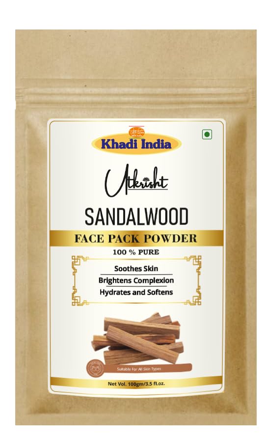 Image of Utkrisht Khadi Sandalwood Face Pack Powder 100g | Pure, Natural & Ayurvedic | For Pigmentation, Dark Spots, Breakouts & Fine Lines | Face Pack for Glowing Skin | Men & Women