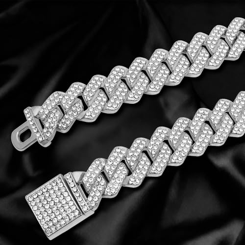 Mens Cuban Link Chain Iced Out Miami Cuban Necklace/Bracelet |14mm Silver & Gold Plated Chains | Bling Diamond Hip Hop Jewelry For Men Women - Image 6