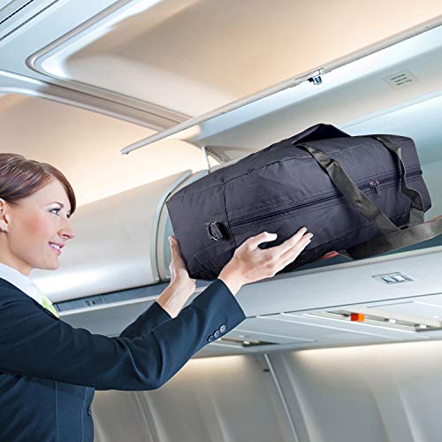 Wandf Foldable Travel Duffel Bag Luggage Sports Gym Water Resistant Nylon (D-Dark Blue with Strap)