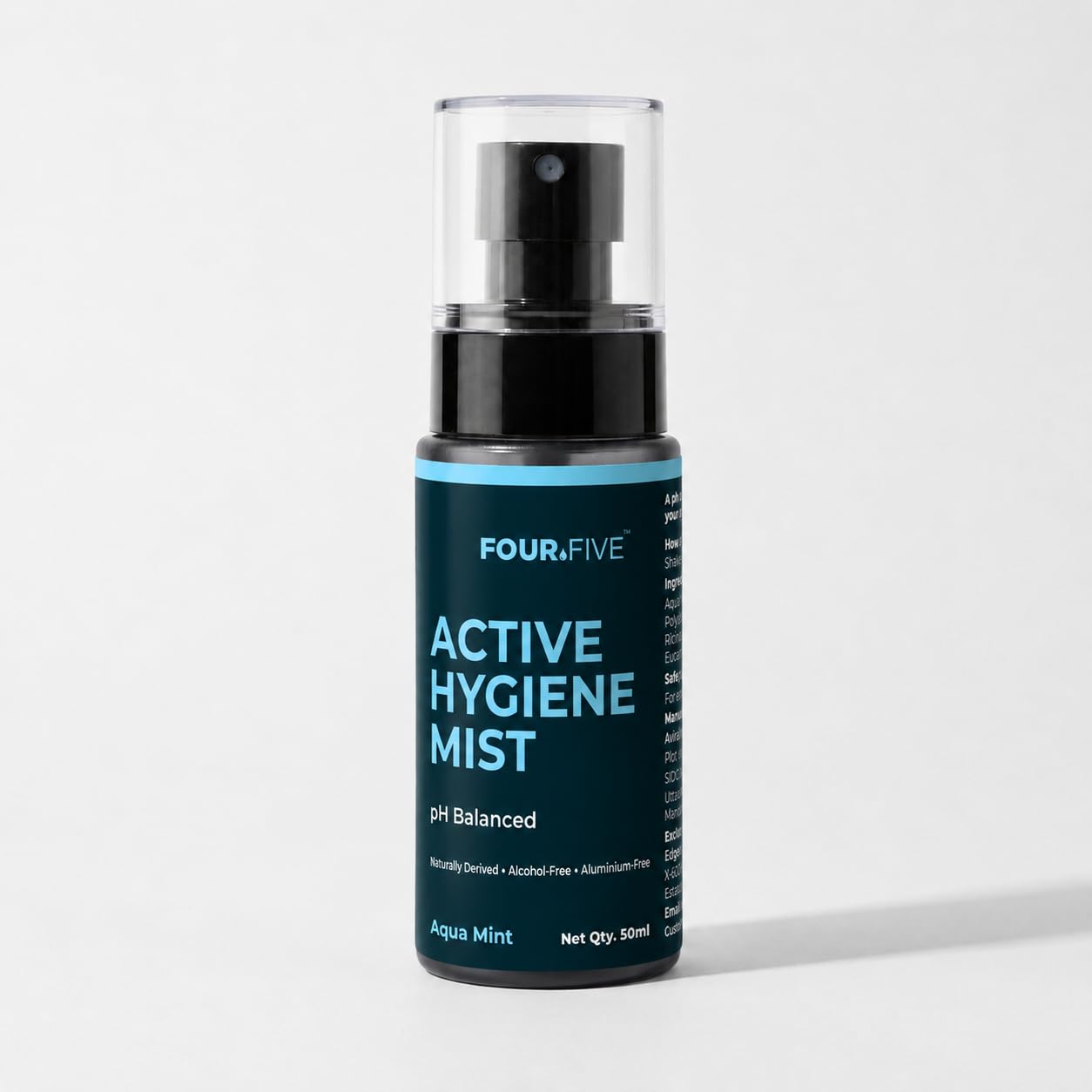 FOUR.FIVE Active Hygiene Mist | Aqua Mint | Not Your Regular Deodorant | Odour Control & Lasting Freshness | pH Balanced Alcohol-Free Body Mist for Underarms, Face & Body | 50ml-image-25