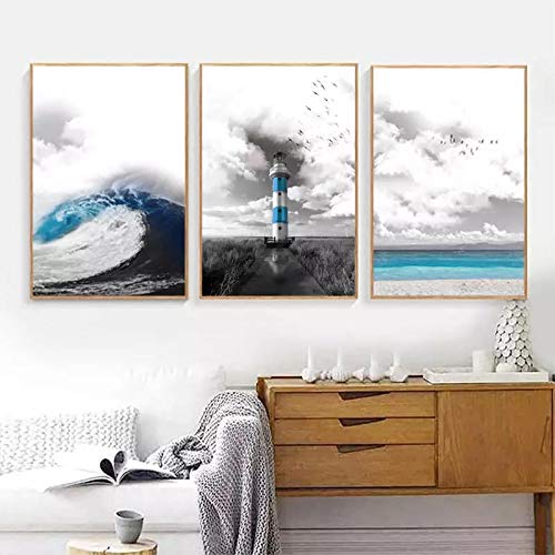 Peinture sur toile bleu océan triptyque pour habiller mur vide