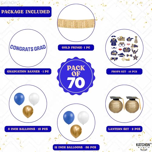 Image of Graduation Decorations 2026 | Blue and Gold Graduation Balloons Arch Set - Huge Pack of 70 | Congrats Grad Banner, Graduation Photo Props | Grad Party Supplies, Grad Party Decor | KatchOn