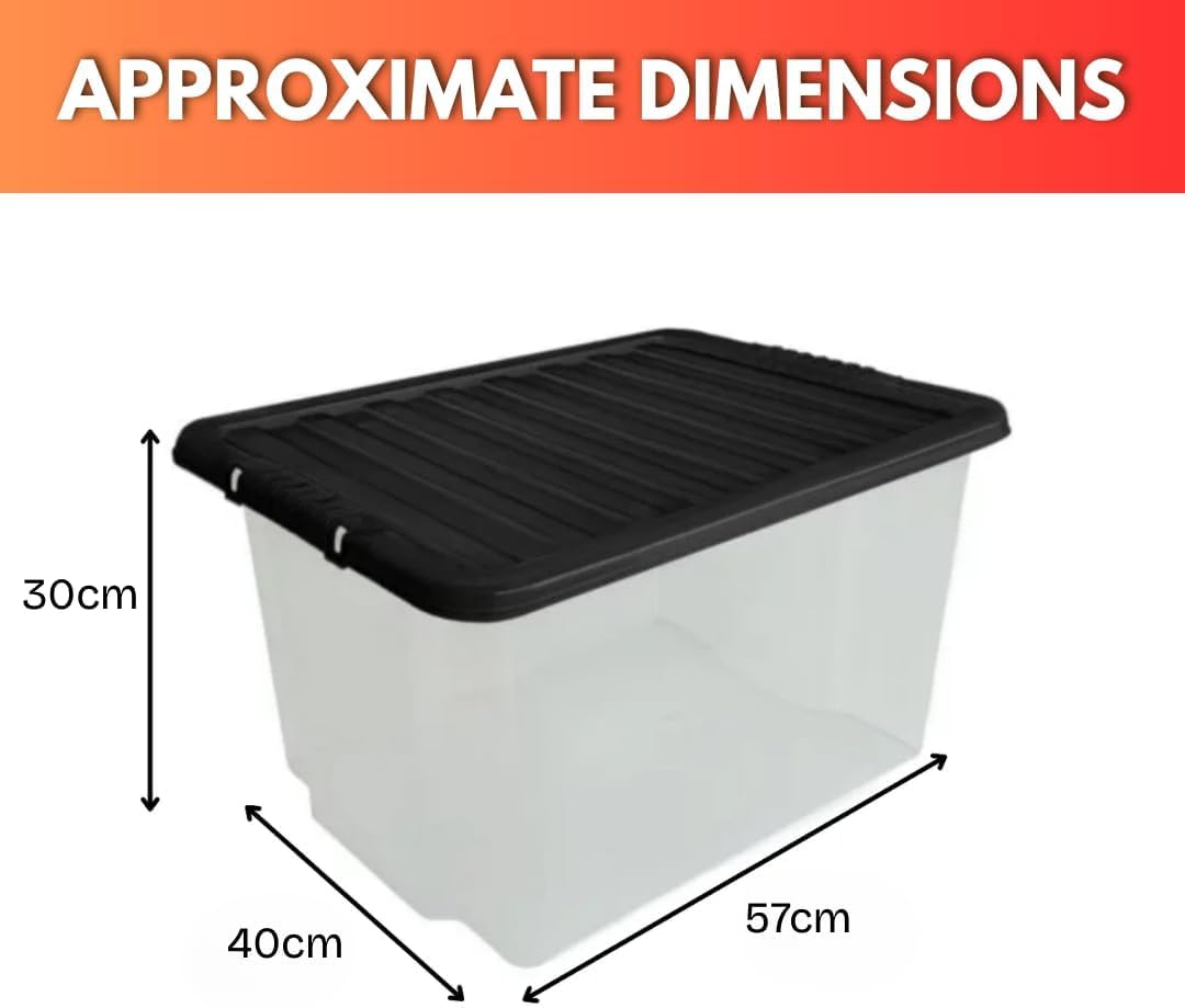 Marco Paul Aufbewahrungsbox aus Kunststoff mit schwarzem Deckel, mittelgroß, langlebig, stapelbare und nestbare Aufbewahrungsbehälter für Zuhause, Garage, Büro und Schule, 3 x 50 l