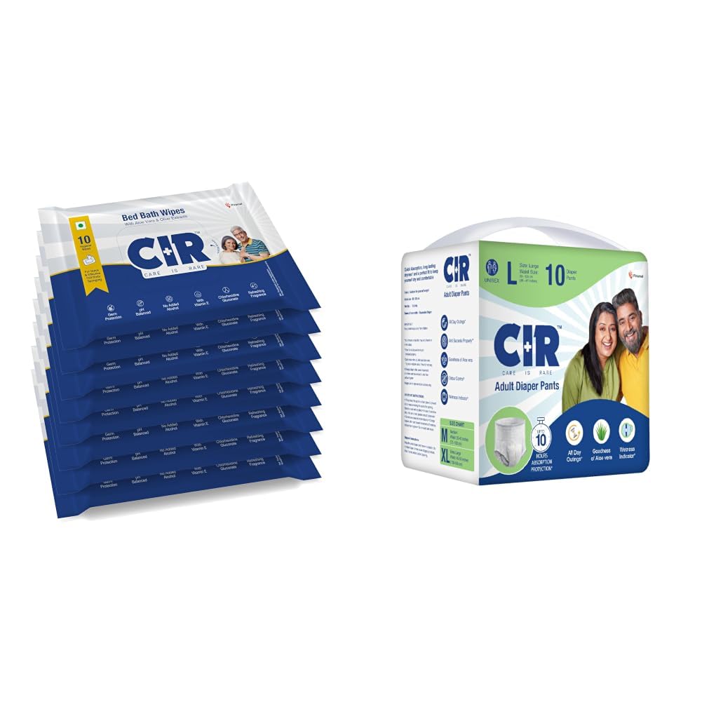 CIR Soft Body Cleansing Wet Bed Bath Wipes for Adults | Body Sponging | Extra Large, 10 Wipes/Pack (Pack of 8), 80 Wipes, White, One Size & Adult Diaper Pants Style | Adult Diaper Large Size (L)|Waist-image-33