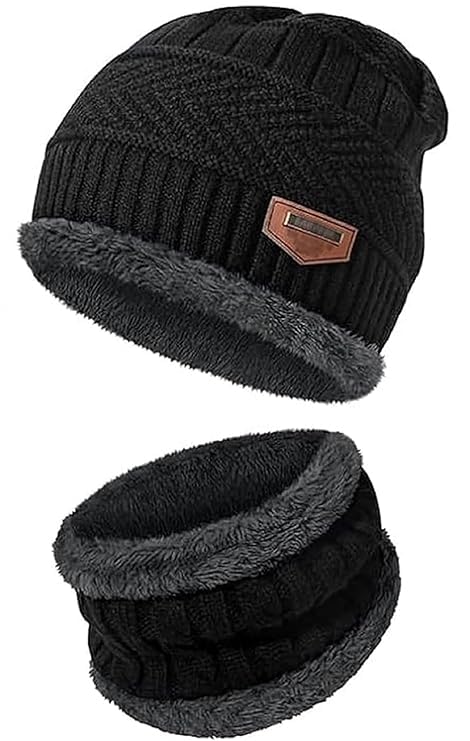 Winter Cap for Women & Men with Neck Muffler Warn Soft for Snow | Knit Beanie Cap Hat Neck Warmer Scarf Set for Women & Men (2 Piece Set) in 4 types of colour-image-15