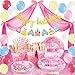 Decoracion Compleaños Princesa con Happy Birthday Banner Globos Rosa Telón de Fondo de Tul Mantel 16set Vajilla Princesa para Niñas Infantil Compleaños Fiestas Baby Shower Decoracion