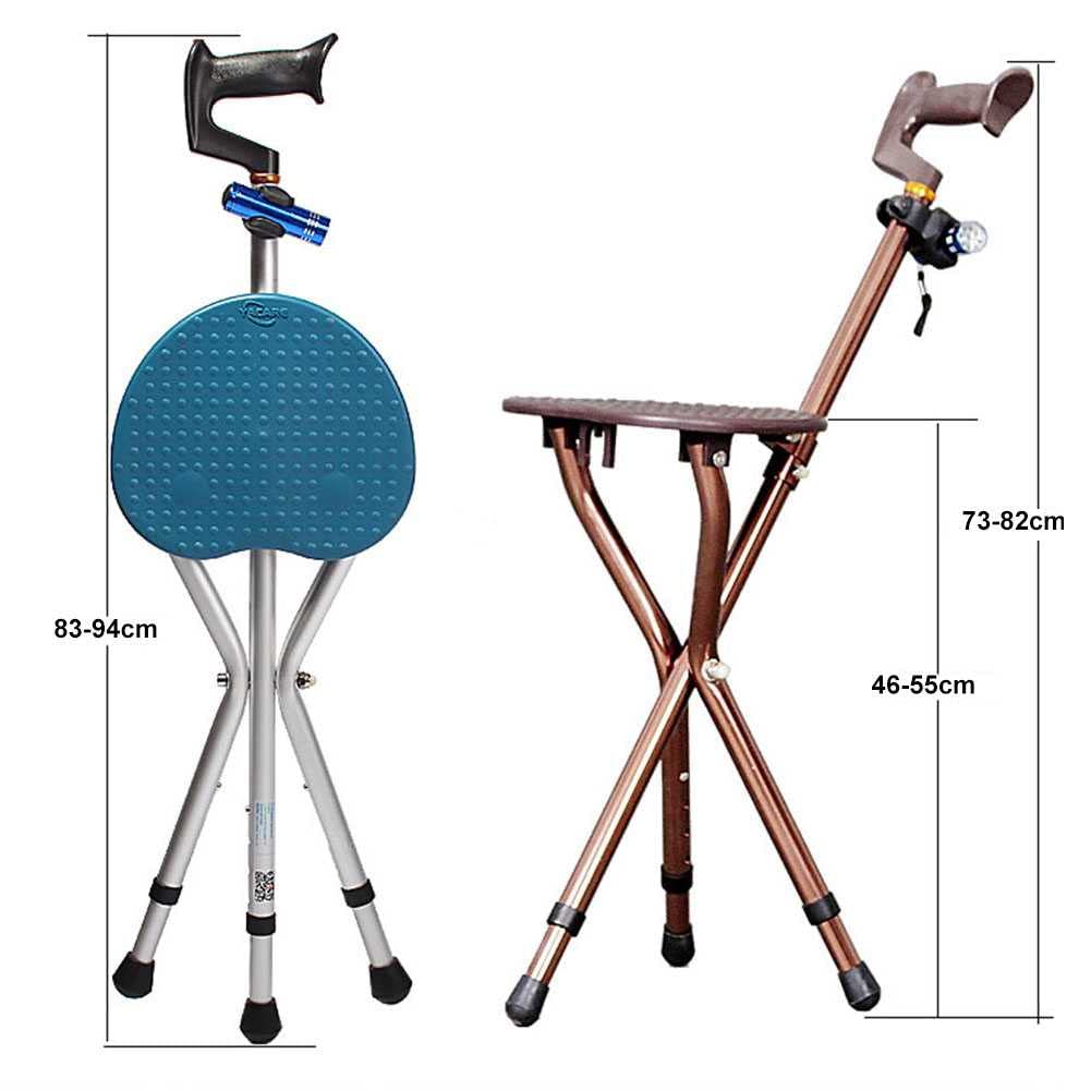 Bastón para trípode con Asiento, Silla de muleta de trípode con Ayuda de bastón Plegable Ajustable con Asiento para Anciano, 400 LB Capacidad, 3 Patas Bastón (Brown)
