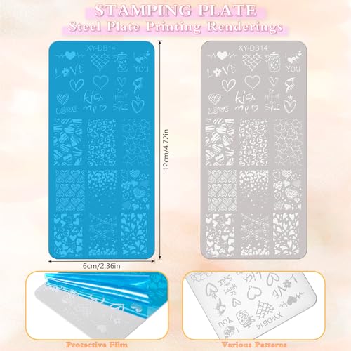 MWOOT 6 Stücke Nagel Schablone Stempel Set, Linien Geometrie Blume Herz Schmetterling Mond Stern Thema Stempel Nageldesign, French Nail Art Stamping Plates Nagelstempel Maniküre Tool Kit