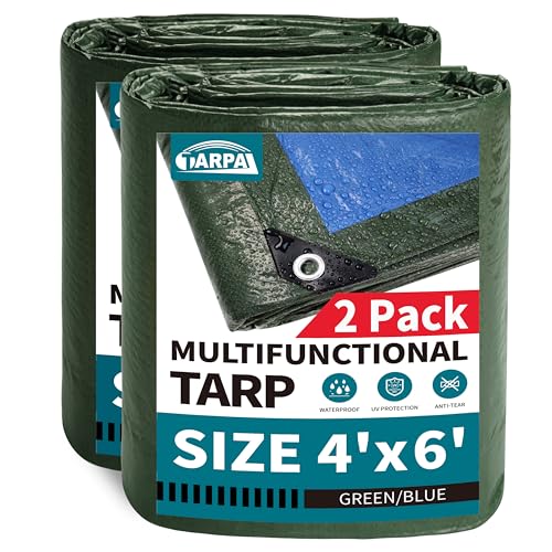 TARPAL 4x6 Feet Green Tarp Waterproof (2 Pack) Small tarps Multipurpose Protective Cover All Purpose Poly Tarps Cover for Firewood Outdoor Furniture etc