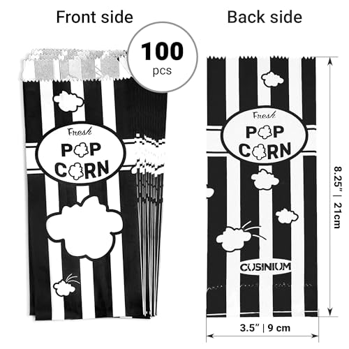 Image of CUSINIUM 1oz Black Paper Popcorn Bags (100-pack) - Carnival Theme - Customizable