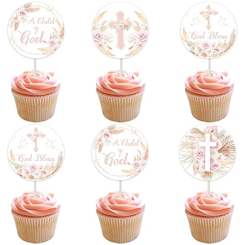 Décorations de cupcakes bohème rose abricot floral chrétien x36