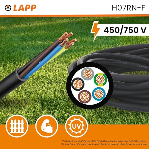 10 Meter Lapp 1600103 H07RN-F 3x1,5 mm² Gummileitung flexibel mit Schutzleiter I UV-resistentes Kabel für Außenbereich I ölbeständig I flammwidrig I Anschlussleitung 3G1,5 mm2 schwarz