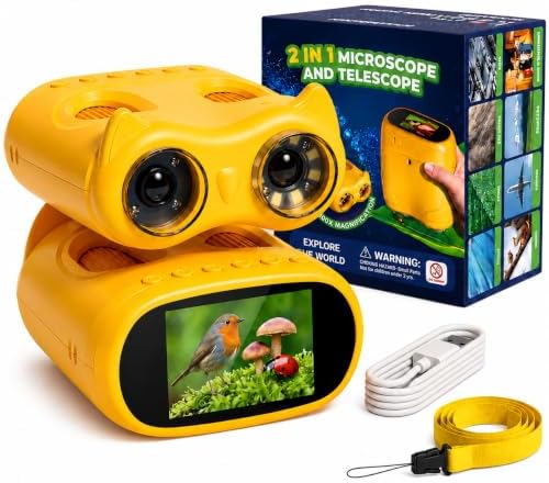 OAEBLLE 2in1 Kindermikroskop mit Fernglas, 1000X, 1080P HD, ab 3 Jahren | Foto- und Videoaufnahme,10-fache Vergrößerung im Fernglasmodus,2-Zoll IPS-Bildschirm, 8 LED-Leuchten, Outd