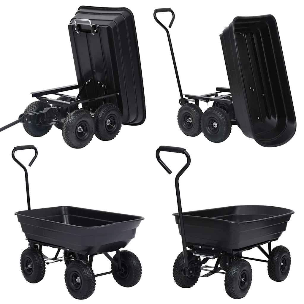 Garten Kippwagen 75 L 300 kg Schwarz Stahlrahmen PU Gummiräder Transportkarre für Gartenarbeit Schubkarre mit Kippfunktion