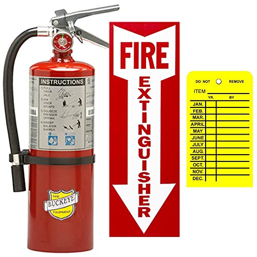(Lot of 2) Buckeye 5 Lb. Type ABC Dry Chemical Fire Extinguishers with Wall Hooks, Signs and Inspection Tags