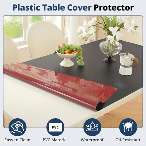 Image of OstepDecor Black Table Cover Protector 42 x 42 Inch, 1.5mm Thick Plastic Table Cover, Dining Table Protector Pad, Waterproof & Easy Cleaning PVC Desk Mat for Dresser, Coffee & Kitchen Wooden Tabletop