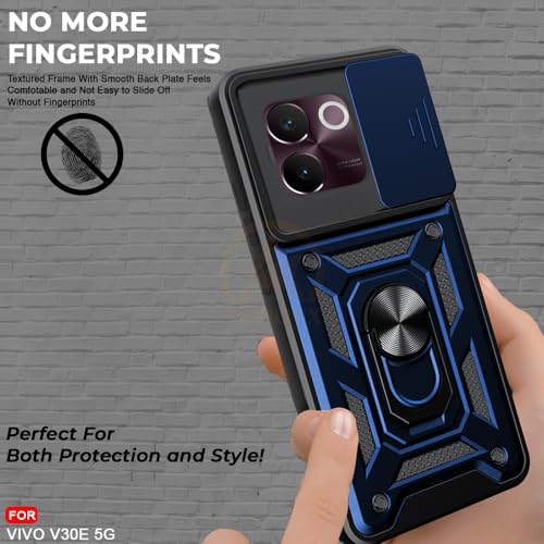 Image of Armor Bumper Back Cover Case for Vivo V30E 5G | Rotating Camera Cover, Ring Holder & Kickstand | Heavy Duty & 360 Degree Protection Vivo V30E 5G Back Cover (Blue)