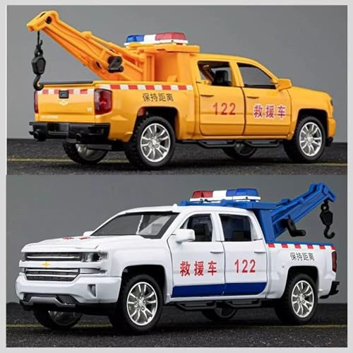Image of Chavrolet Pickup Rescue Model Car with Box, Zinc Alloy Pull Back Toy car with Sound and Light for Kids Boy Girl Gift [Colors as Per Stock] (Chavrolet Pickup Rescue)